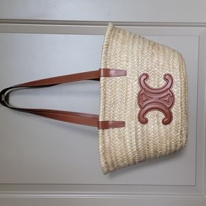 Celine Medium Triomphe Classic Panier; Palm Leaves and Calfskin;Great Condition